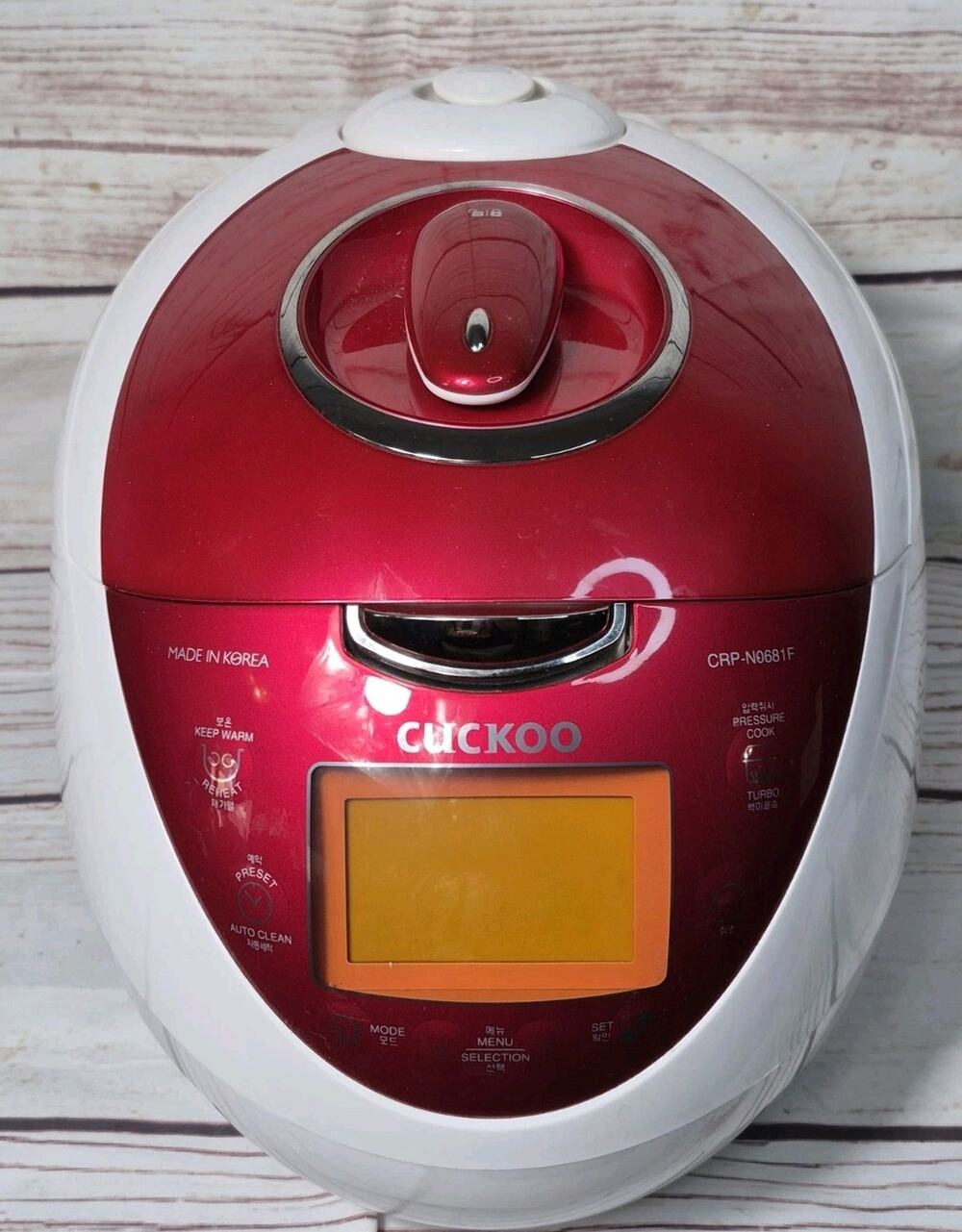 CUCKOO Pressure Rice Cooker 6-Cup Model: CRP-N0681F Red & White, LED Display